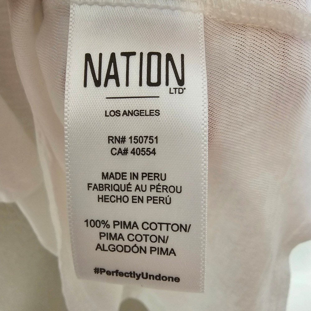 Nation LTD Emma Prim Proper Tee White Pima Cotton Puff Sleeve Ruffle Neck Top M - Picture 7 of 9